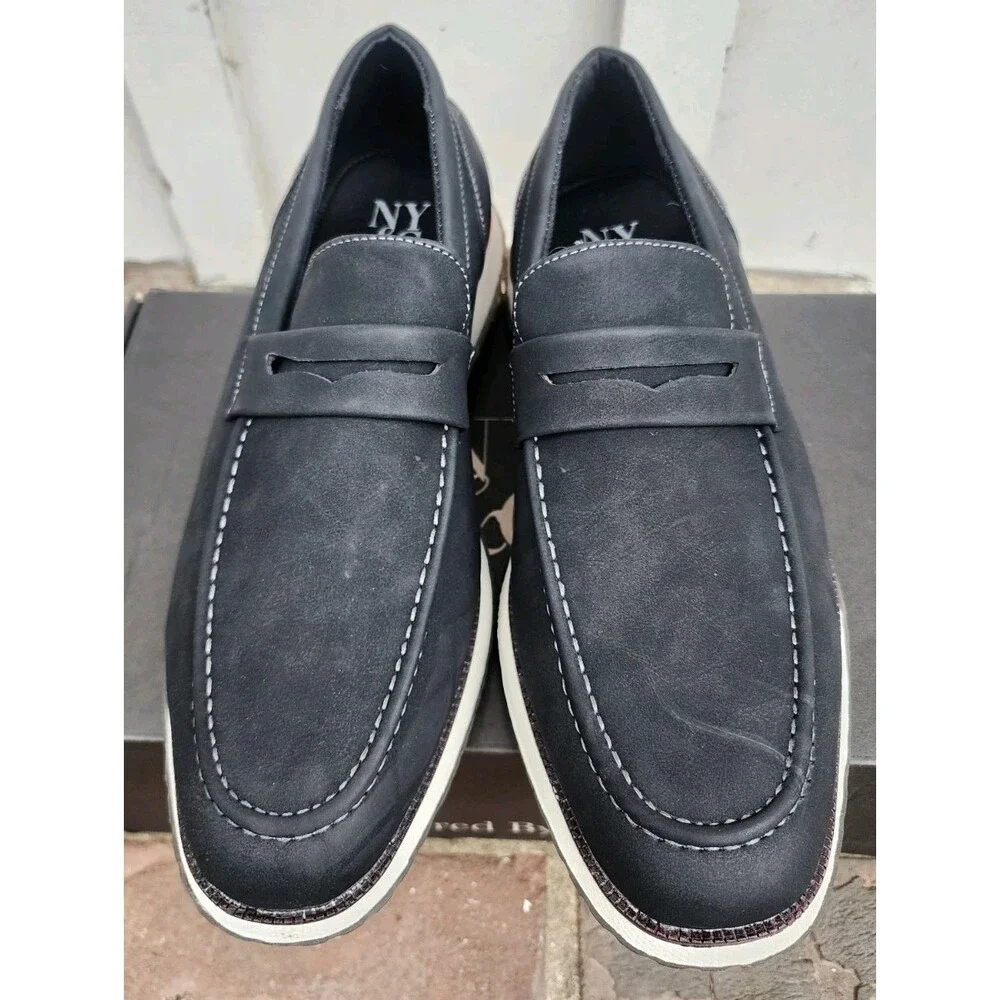 New York Company Mens Ronan Dress Loafers Shoes, Black, US Size 10.5, NEW!!